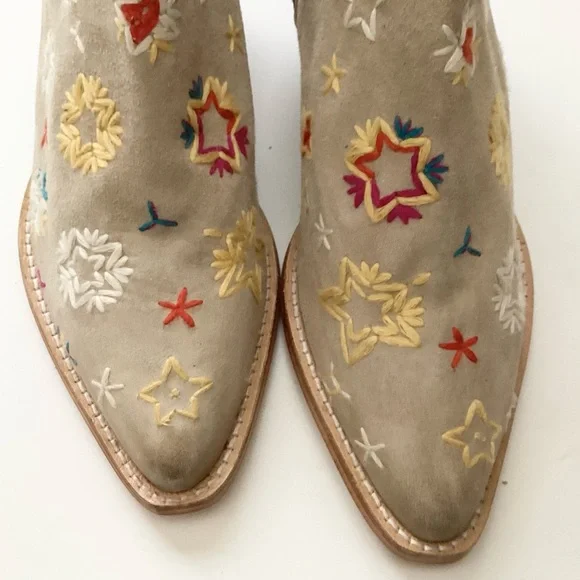 NEW Free People Bowers Embroidered Leather Western Booties - Stone - 38 - Picture 2 of 9